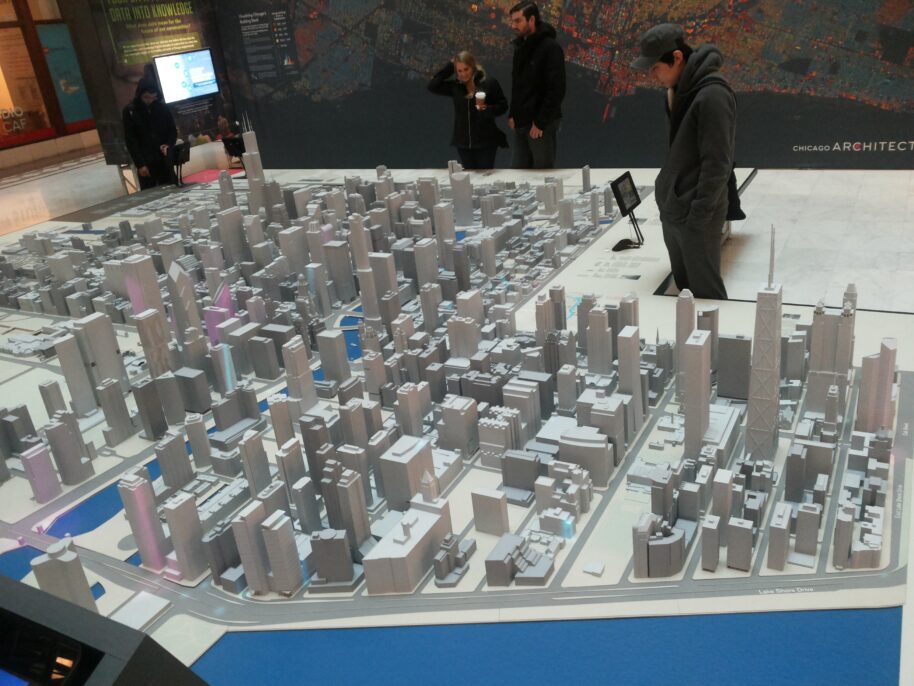 A plastic representation of Chicago. What is visible and what is invisible? Is Chicago a city just made up of skyscrapers?