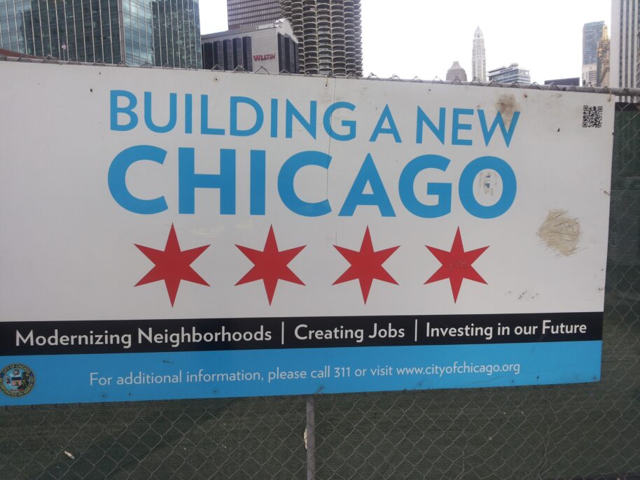 The promises of a ‘new’ Chicago, located in-between the present and the future. Invisible, apart from the working site, but with visible promises. 