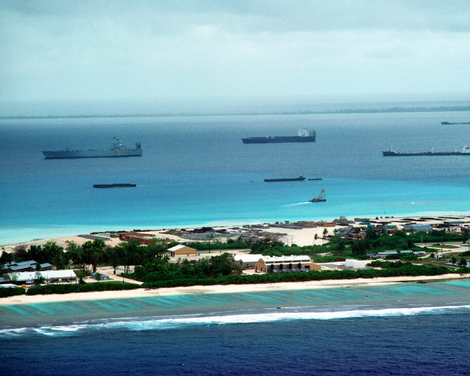 Island of Diego Garcia fluctuates between the brutally real and the romanticised imagination, between being a CIA interrogation site and a fantasy vacation destination. The Island operates a large naval ship and submarine support base, an air base, communications and space-tracking facility, and an anchorage for pre-positioned military supplies.